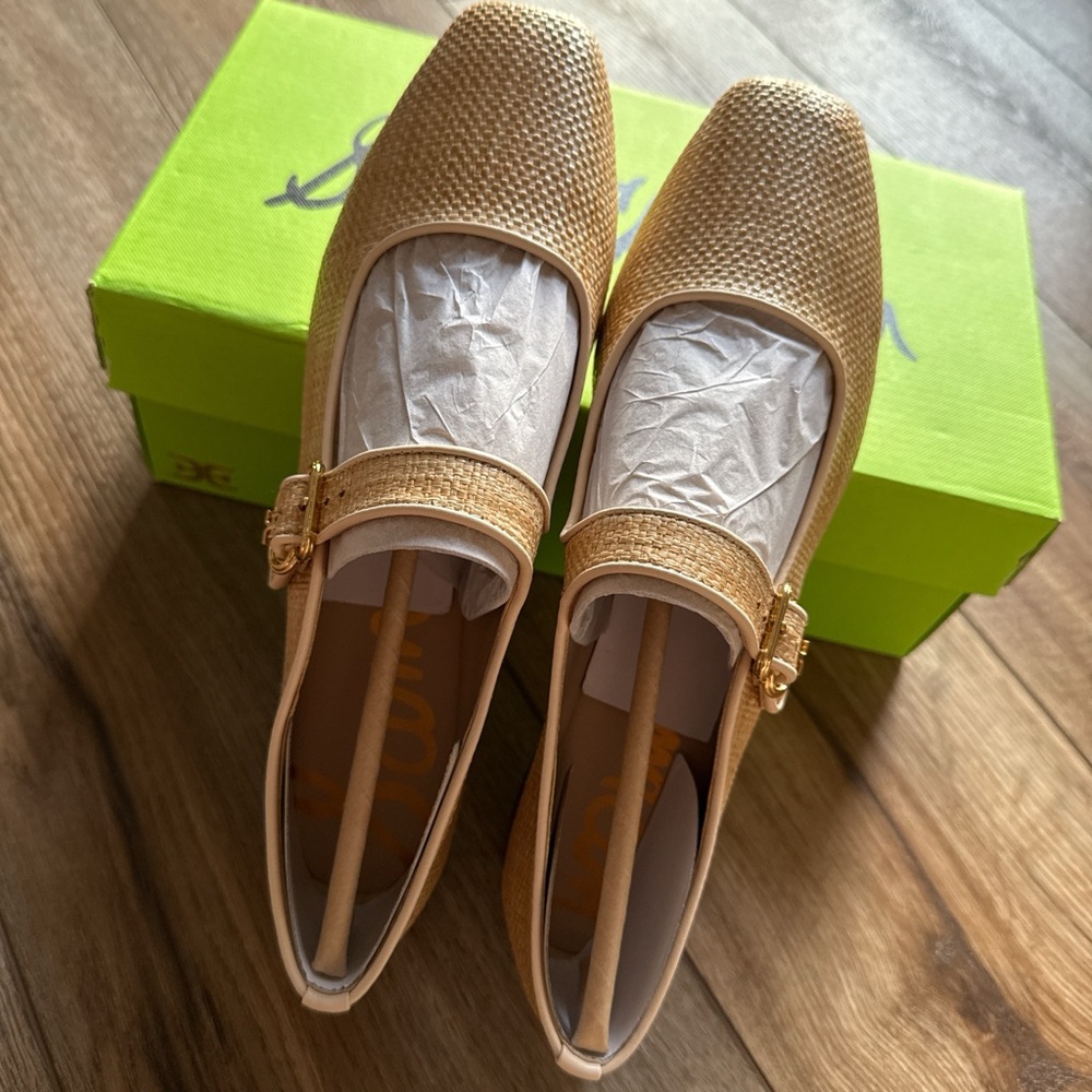 Sam Edelman Gold/Woven Mary Jane Flats Bleached/Beechwood - Picture 2 of 10